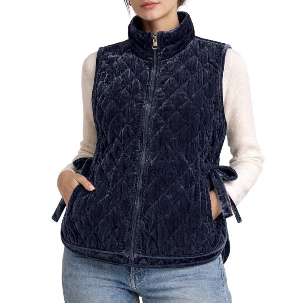 Banana Republic Navy Blue Quilted Velvet Preppy Dark Academia Vest Size S